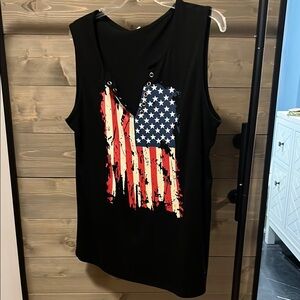 Black Sleeveless Top with American Flag Design